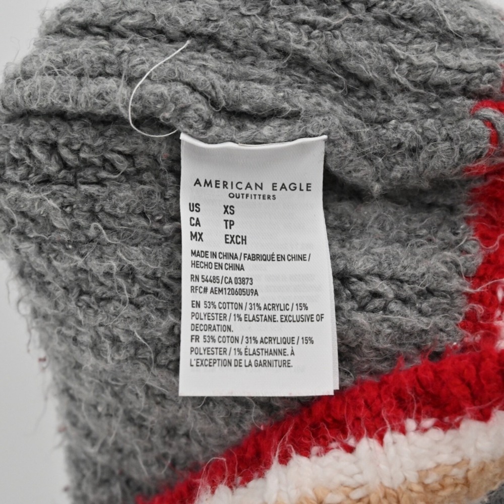 American Eagle Varsity Full Zip Sweater Womens Size XS Gray Red Cotton Y2K Knit - Picture 8 of 14